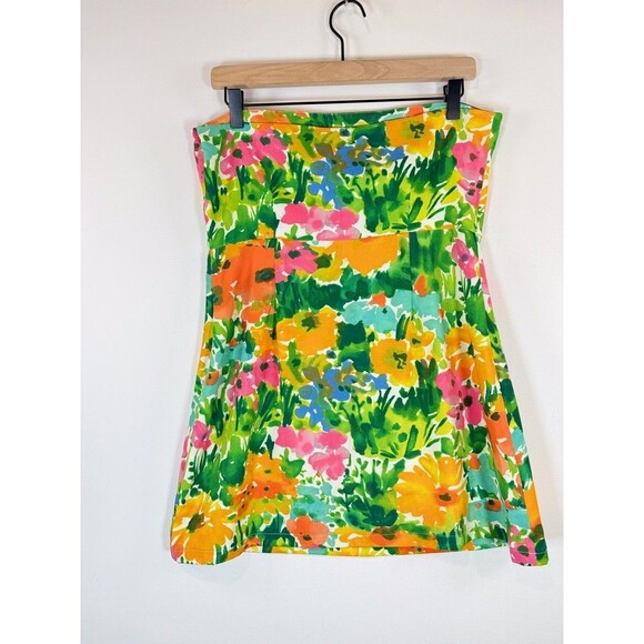 With Jean Womens Dress Green Lala Splice Floral Mini Strapless Tube Boho Large - Picture 8 of 10